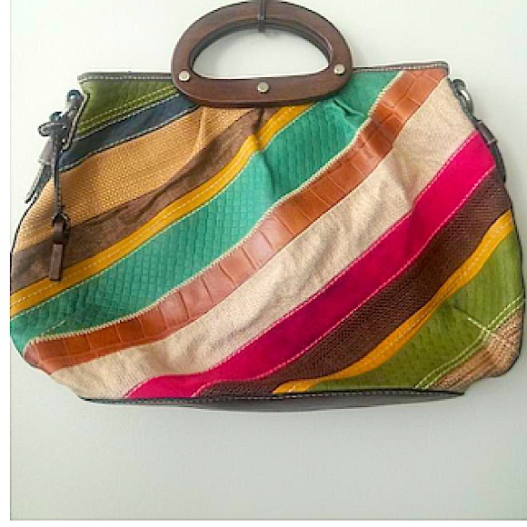 Fossil Multi Color Fabric with Leather Trim Tote - Picture 6 of 7